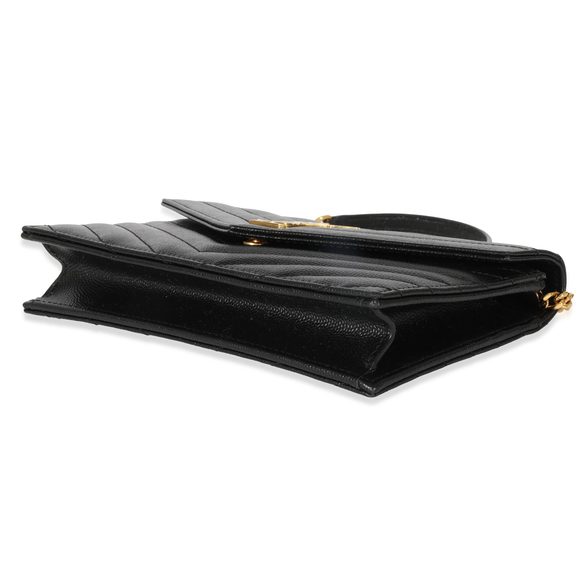 Saint Laurent Black Matelasse Cassandre Envelope Chain Wallet - Picture 7 of 8